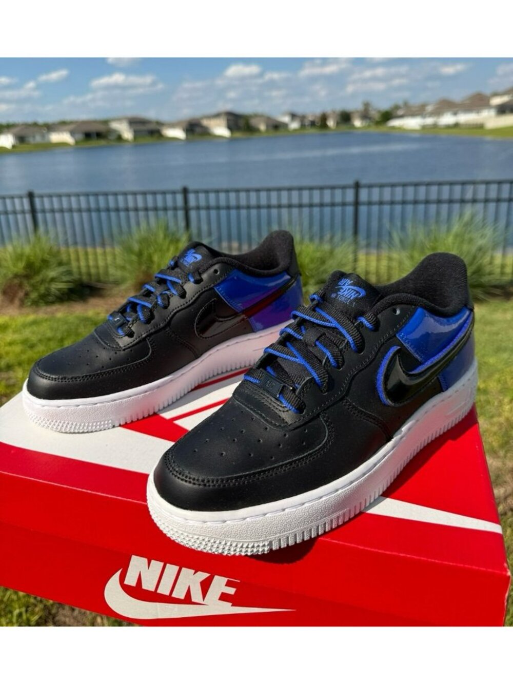 7 WOMEN'S NIKE AIR FORCE ONE AF1 LOW BLUE / WHITE BLACK HF0951-001 SNEAKERS